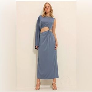 NWT Zara Blue One Sleeve Cutout Dress